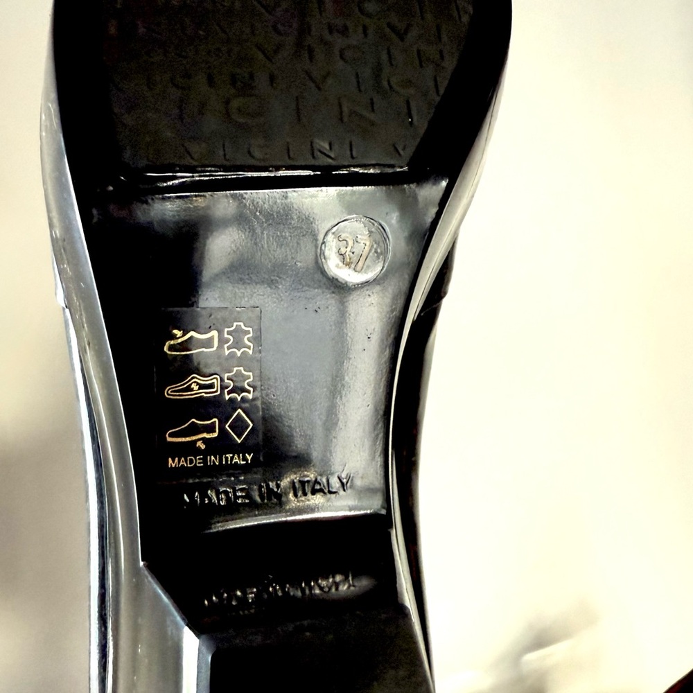 Vicini Tapeet Black Patent Leather Platform Peep Toe Heels Shoes - Picture 14 of 15